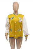 Yellow Fashion Casual Print Patchwork Outerwear