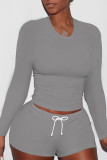 Red Casual Solid Patchwork O Neck Long Sleeve Two Pieces