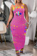 Pink Fashion Casual Print U Neck Vests Long Dress