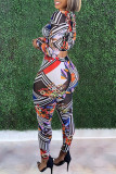 Multicolor Street Print Patchwork Square Collar Long Sleeve Two Pieces