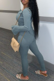 Gray Blue Fashion Casual Solid Basic Zipper Collar Long Sleeve Two Pieces pre-sale