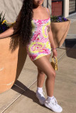 Yellow Fashion Sexy Print Backless Spaghetti Strap Sleeveless Dress