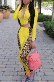Pink Casual Print Patchwork Zipper Collar Long Sleeve Two Pieces