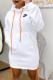White Casual Print Draw String Hooded Collar Straight Dresses