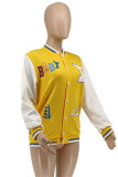 Yellow Fashion Casual Print Patchwork Outerwear