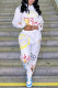 White Fashion Casual Print Basic Hooded Collar Long Sleeve Two Pieces