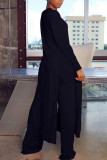 Pink Casual Solid Patchwork Slit O Neck Long Sleeve Two Pieces