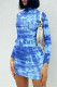 Blue Fashion Sexy Print Basic Half A Turtleneck Long Sleeve Dresses