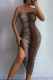 Brown Sexy Print Patchwork Spaghetti Strap Pencil Skirt Dresses
