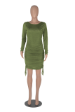 Green Sexy Solid Patchwork O Neck Pencil Skirt Dresses