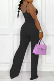 Black Casual Solid Split Joint Spaghetti Strap Straight Jumpsuits