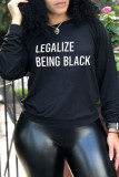 Black Fashion Casual Letter Print Basic O Neck Tops