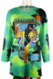 Red Street Print Tie Dye Patchwork O Neck Tops