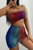 Red Sexy Print Patchwork Spaghetti Strap Pencil Skirt Dresses