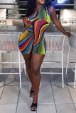 Colour Sexy Print Patchwork One Shoulder Pencil Skirt Dresses
