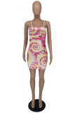 Yellow Fashion Sexy Print Backless Spaghetti Strap Sleeveless Dress