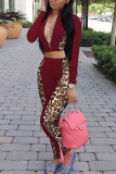 Pink Casual Print Patchwork Zipper Collar Long Sleeve Two Pieces