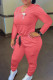 Pink Fashion Casual Solid Basic V Neck Long Sleeve Two Pieces