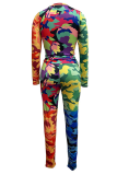 Colour Sexy Camouflage Print Patchwork O Neck Long Sleeve Two Pieces