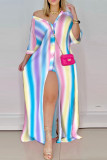 Multi-color Sexy Print Asymmetrical V Neck A Line Dresses