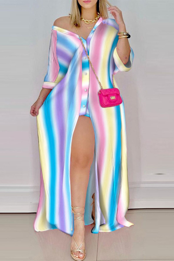 Multi-color Sexy Print Asymmetrical V Neck A Line Dresses
