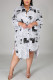 Multi Fashion Casual Plus Size Turndown Collar Long Sleeve Regular Sleeve Print Printed Dress
