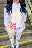 White Fashion Casual Print Basic Hooded Collar Long Sleeve Two Pieces