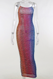Red Sexy Print Patchwork Spaghetti Strap Pencil Skirt Dresses