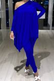 Red Fashion Casual Solid Asymmetrical Oblique Collar Long Sleeve Two Pieces
