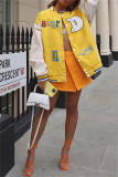 Yellow Fashion Casual Print Patchwork Outerwear
