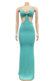 Light Green Sexy Solid Hollowed Out Halter Pencil Skirt Dresses