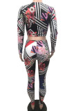 Multicolor Street Print Patchwork Square Collar Long Sleeve Two Pieces