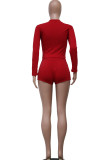 Red Casual Solid Patchwork O Neck Long Sleeve Two Pieces