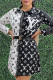 Black White Casual Print Turndown Collar Tops(without Belt)
