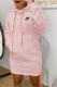 Pink Casual Print Draw String Hooded Collar Straight Dresses