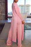 Pink Casual Solid Patchwork Slit O Neck Long Sleeve Two Pieces