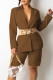 Coffee Fashion Casual Solid Without Belt Turndown Collar Long Sleeve Two Pieces