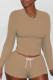 Khaki Casual Solid Patchwork O Neck Long Sleeve Two Pieces