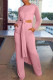 Pink Casual Solid Patchwork Slit O Neck Long Sleeve Two Pieces