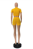 Yellow Casual Sportswear Solid Patchwork O Neck Short Sleeve Two Pieces