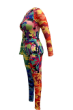 Colour Sexy Camouflage Print Patchwork O Neck Long Sleeve Two Pieces