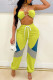 Yellow Sexy Casual Solid Patchwork Frenulum Backless Halter Sleeveless Two Pieces