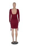Green Sexy Solid Patchwork O Neck Pencil Skirt Dresses