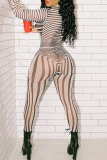 Black White Sexy Print Patchwork Half A Turtleneck Skinny Jumpsuits