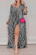 Black Sexy Print Asymmetrical V Neck A Line Dresses