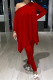 Red Fashion Casual Solid Asymmetrical Oblique Collar Long Sleeve Two Pieces