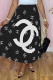 Black Fashion Casual Print Basic Regular High Waist Pleated Skirt