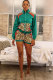 Light Green Active Two Piece Suits Patchwork Leopard Straight Long Sleeve