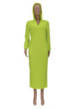 Yellow Fashion Casual Solid Ripped Shirt Collar Long Sleeve Dresses