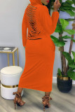 Yellow Fashion Casual Solid Ripped Shirt Collar Long Sleeve Dresses